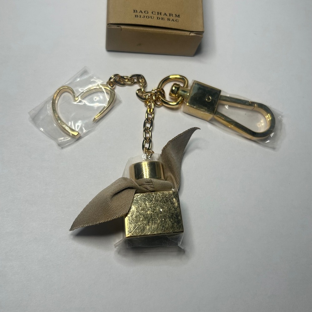 Burberry Gold Tone My Burberry Perfume Bottle Bag Charm Heart Keychain 4040619